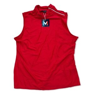 Movetes Maisy Golf Top Women's XL Red Shoulder Zip Sleeveless Mock Neck NWT
